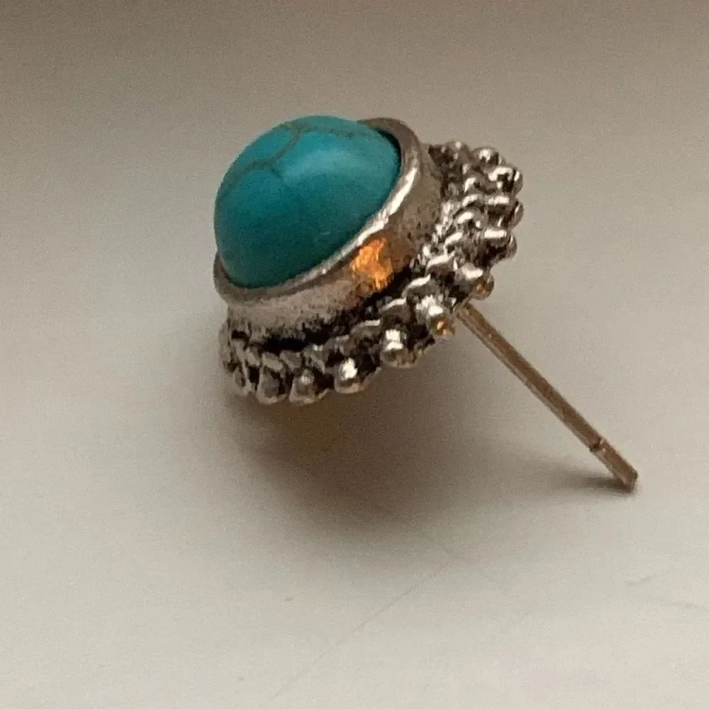 Men’s Western Turquoise Stud Earrings Southwest Indian Style Boho Ethnic Tribal